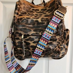 NWOT Leopard Animal Print Faux Leather Backpack